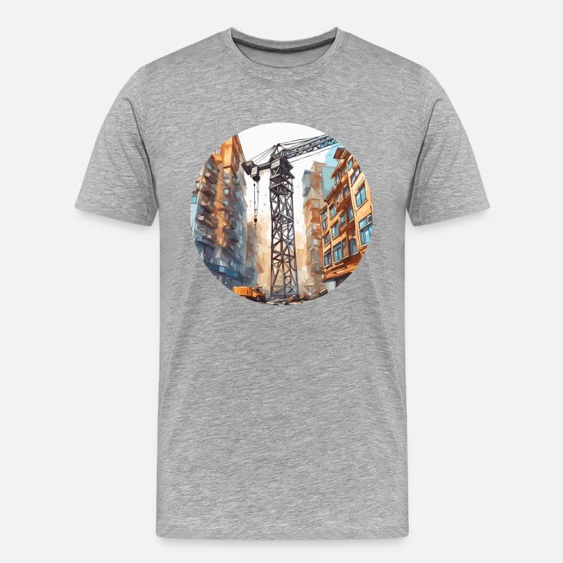 Kran / Baustelle / Seilwinde / Kransystem - Männer Premium Bio T-Shirt - Grau meliert