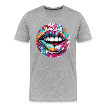 Bouche / Lèvres / Dents / Langue / Sourire / Baiser - T-shirt bio Premium Homme - gris chiné - Devant - Damien (186cm)
