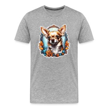 Chihuahua / petit chien / animal / minuscule / race - T-shirt bio Premium Homme - gris chiné - Devant - Damien (186cm)