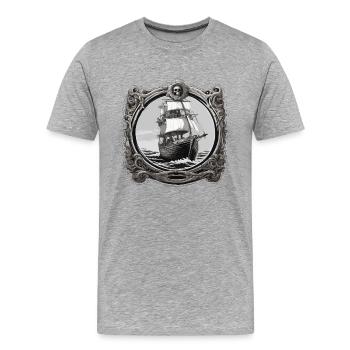 Pirate Ship / Boat / Sea / Ocean / Waves - Men's Premium Organic T-Shirt - heather grey - Front - Damien (186cm)