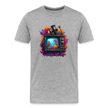 TV / Télévision / Analogique / Tube TV / Rétro - T-shirt bio Premium Homme - gris chiné - Devant - Damien (186cm)