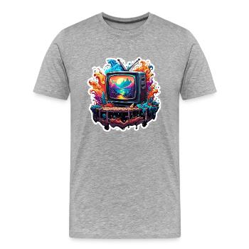 TV / Télévision / Analogique / Tube TV / Rétro - T-shirt bio Premium Homme - gris chiné - Devant - Damien (186cm)