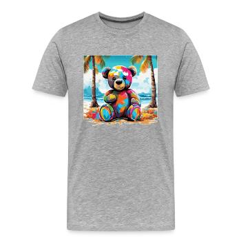 Ours en peluche / Peluche / Animal en peluche / Idée cadeau - T-shirt bio Premium Homme - gris chiné - Devant - Damien (186cm)