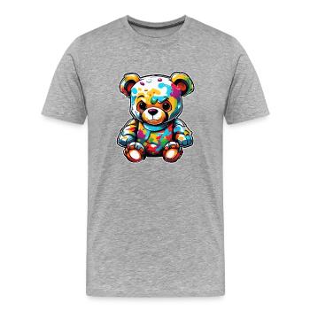 Ours en peluche / Peluche / Animal en peluche / Idée cadeau - T-shirt bio Premium Homme - gris chiné - Devant - Damien (186cm)