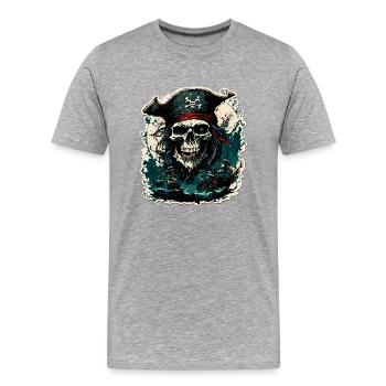 Pirat / Ahoi / Anker / Kapitän / Totenkopf / Rum - Männer Premium Bio T-Shirt - Grau meliert - Vorne - Damien (186cm)