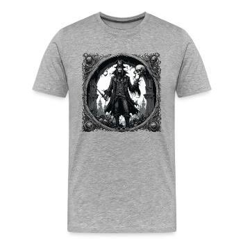 Pirate / Ahoy / Ancre / Capitaine / Crâne / Rhum - T-shirt bio Premium Homme - gris chiné - Devant - Damien (186cm)