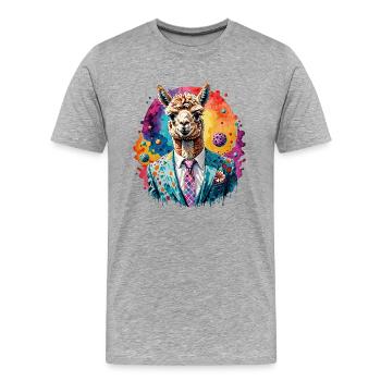 Alpaka im Anzug - Männer Premium Bio T-Shirt - Grau meliert - Vorne - Damien (186cm)