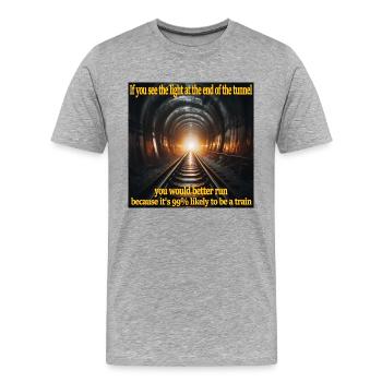 Une lumière au bout du tunnel. Train. Problème - T-shirt bio Premium Homme - gris chiné - Devant - Damien (186cm)