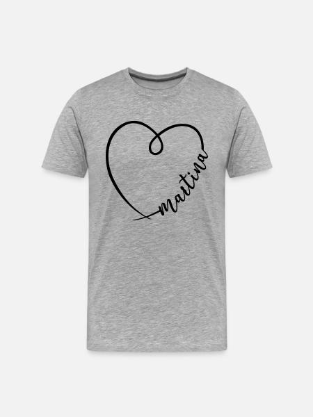 Martina Naam Voornaam Harttekening - Mannen premium biologisch T-shirt - grijs gemêleerd