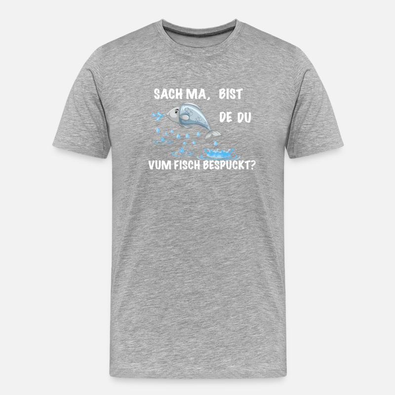 Fisch Spruch lustig Sächsich - Männer Premium Bio T-Shirt - Grau meliert