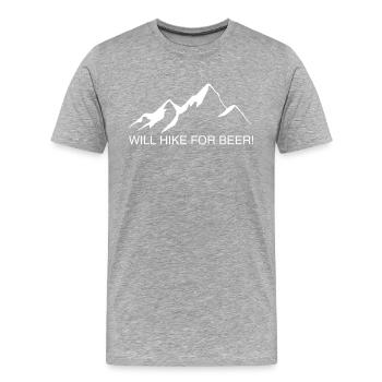 WILL HIKE FOR BEER - Männer Premium Bio T-Shirt - Grau meliert - Vorne - Damien (186cm)