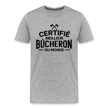 Certifié meilleur bûcheron du monde - cadeau coach - T-shirt bio Premium Homme - gris chiné - Devant - Damien (186cm)