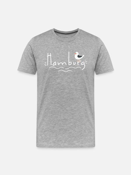 Hamburg mit Möwe - Männer Premium Bio T-Shirt - Grau meliert