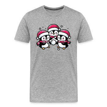 Adorable pingouin père Noël chapeau bataille de boules de neige d’hiver - T-shirt bio Premium Homme - gris chiné - Devant - Damien (186cm)