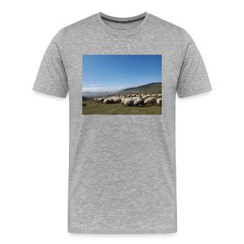 Moutons, troupeau de moutons, montagnes, prairies - T-shirt bio Premium Homme - gris chiné - Devant - Damien (186cm)