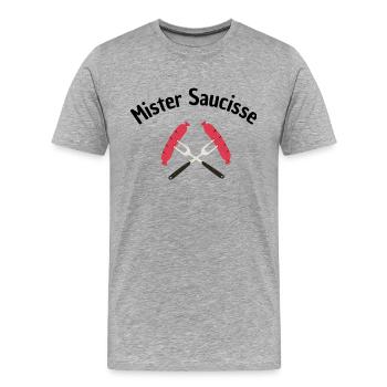 Mister saucisse - T-shirt bio Premium Homme - gris chiné - Devant - Damien (186cm)