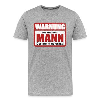 Warnung vor meinem Mann Lustiger Spruch - Männer Premium Bio T-Shirt - Grau meliert - Vorne - Damien (186cm)