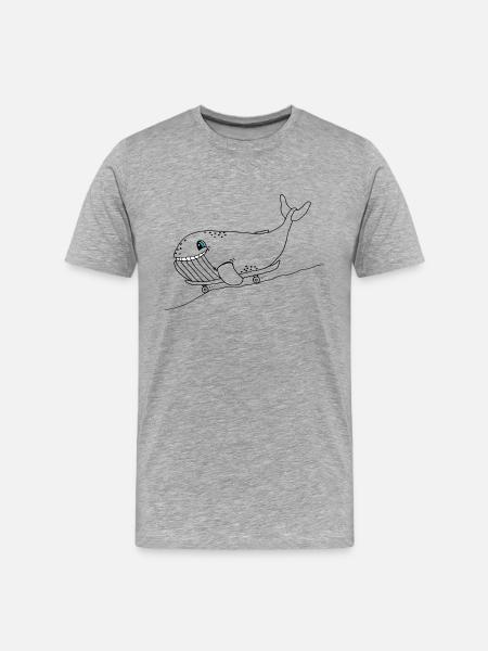 Blauwal mit Skateboard - Männer Premium Bio T-Shirt - Grau meliert
