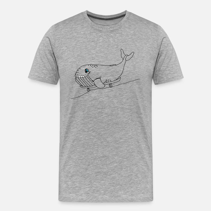 Blauwal mit Skateboard - Männer Premium Bio T-Shirt - Grau meliert