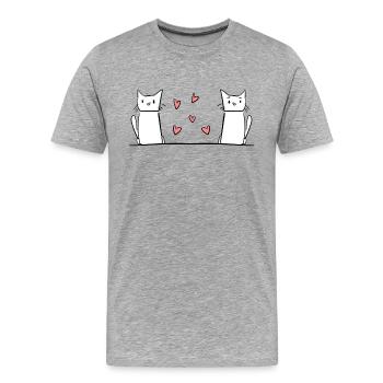 zwei Katzen Tiere Tier süß herzen freunde - Männer Premium Bio T-Shirt - Grau meliert - Vorne - Damien (186cm)