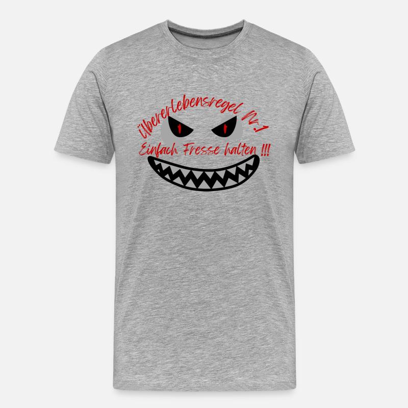 "Überlebensregel Nr 1" Design Subtil - Männer Premium Bio T-Shirt - Grau meliert