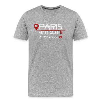 Coordonnées GPS de PARIS - T-shirt bio Premium Homme - gris chiné - Devant - Damien (186cm)