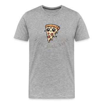 Slice Slice Baby – Lustiges Pizza Shirt - Männer Premium Bio T-Shirt - Grau meliert - Vorne - Damien (186cm)