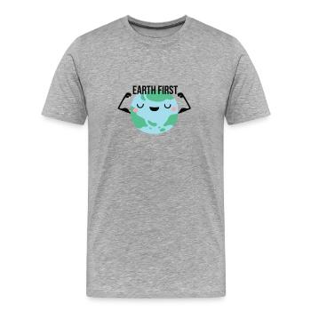 earth first - Men's Premium Organic T-Shirt - heather grey - Front - Damien (186cm)