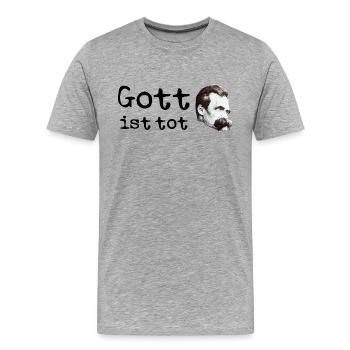 Friedrich Nietzsche Gott ist tot - Männer Premium Bio T-Shirt - Grau meliert - Vorne - Damien (186cm)