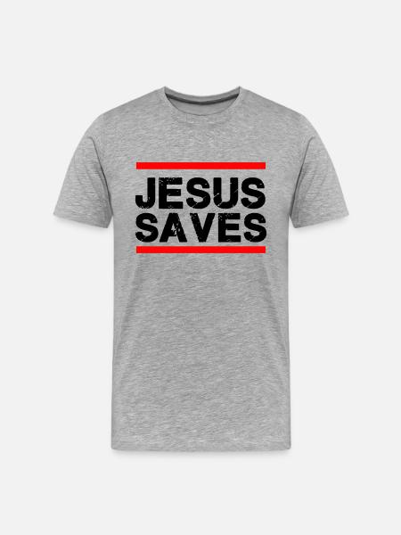 jesus saves - Männer Premium Bio T-Shirt - Grau meliert