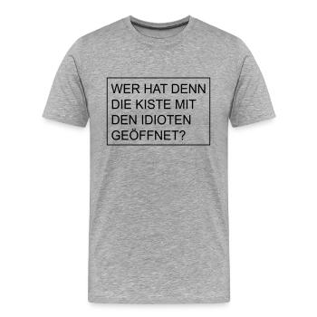 Kiste mit Idioten - Männer Premium Bio T-Shirt - Grau meliert - Vorne - Damien (186cm)