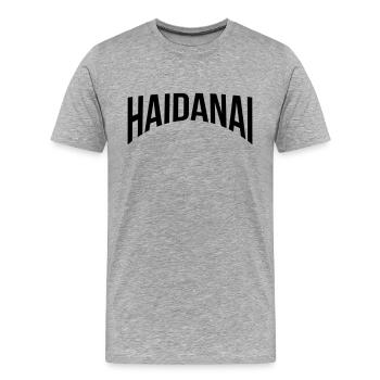 Haidanai - Schwäbischer Ausruf Farbwechsel mögl. - Männer Premium Bio T-Shirt - Grau meliert - Vorne - Damien (186cm)