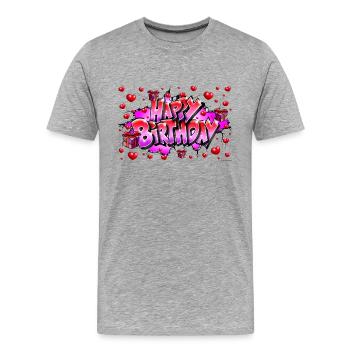 PINK HAPPY BIRTHDAY GRAFFITI WITH HEART - Men's Premium Organic T-Shirt - heather grey - Front - Damien (186cm)