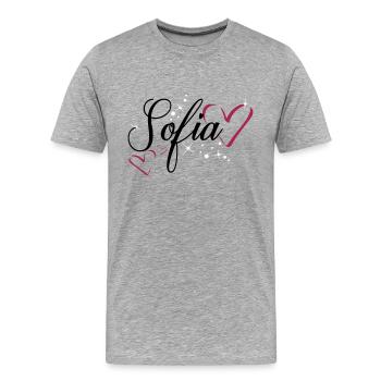 Sofia nom prénom - T-shirt bio Premium Homme - gris chiné - Devant - Damien (186cm)