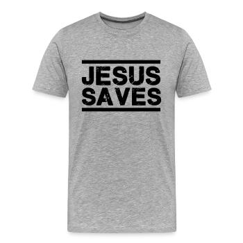 Jésus sauve - T-shirt bio Premium Homme - gris chiné - Devant - Damien (186cm)