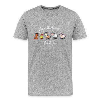 Schützt die Tiere, und esst mehr Menschen - Satire - Männer Premium Bio T-Shirt - Grau meliert - Vorne - Damien (186cm)