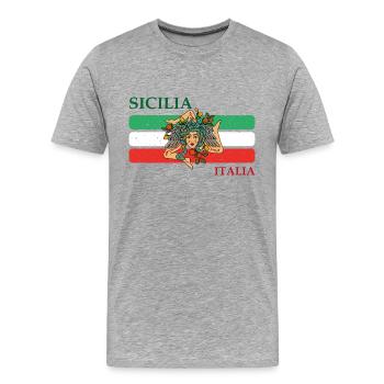 Sizilien Flagge Trinacria Urlaub Italien Reise - Männer Premium Bio T-Shirt - Grau meliert - Vorne - Damien (186cm)
