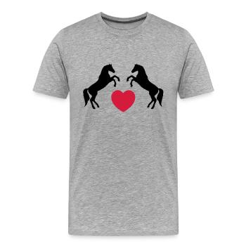 Deux chevaux sauvages avec un coeur - T-shirt bio Premium Homme - gris chiné - Devant - Damien (186cm)