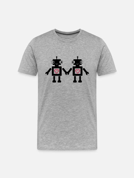 roboters_in_love_02 - Men's Premium Organic T-Shirt - heather grey