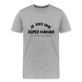 je suis une super maman - T-shirt bio Premium Homme - gris chiné - Devant - Damien (186cm)