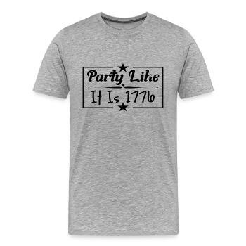 Faire la fête comme c’est 1776 - T-shirt bio Premium Homme - gris chiné - Devant - Damien (186cm)