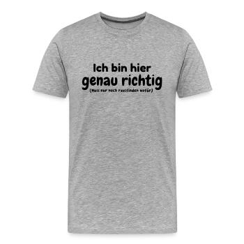 Ich bin genau richtig - Männer Premium Bio T-Shirt - Grau meliert - Vorne - Damien (186cm)