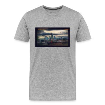 Frankfurt am Main von Baustelle bis Skyline - Männer Premium Bio T-Shirt - Grau meliert - Vorne - Damien (186cm)
