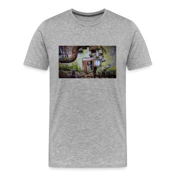 Urbex Photography | Überwachsene Messuhr - Männer Premium Bio T-Shirt - Grau meliert - Vorne - Damien (186cm)