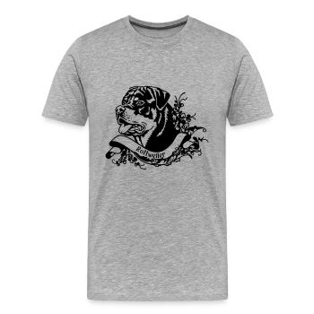 Rottweiler male on retro banner - Men's Premium Organic T-Shirt - heather grey - Front - Damien (186cm)
