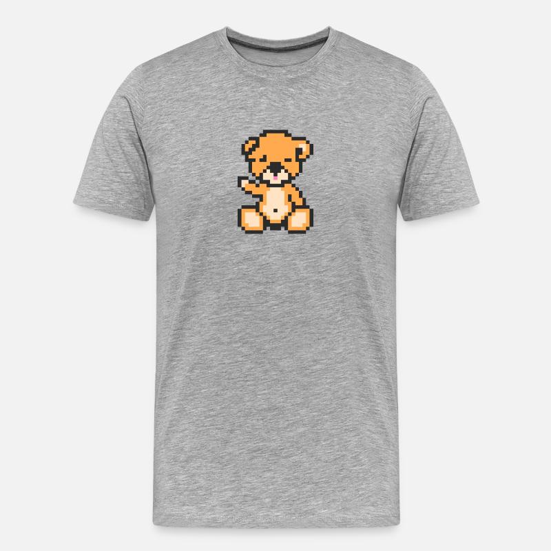 Pixel Bär Neon Orange - Männer Premium Bio T-Shirt - Grau meliert