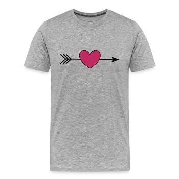 coeur violet avec flèche rouge violet Saint-Valentin - T-shirt bio Premium Homme - gris chiné - Devant - Damien (186cm)