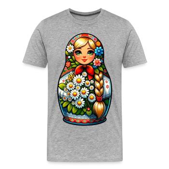 Matriochka en russe Matriochka Poupée Russe - T-shirt bio Premium Homme - gris chiné - Devant - Damien (186cm)