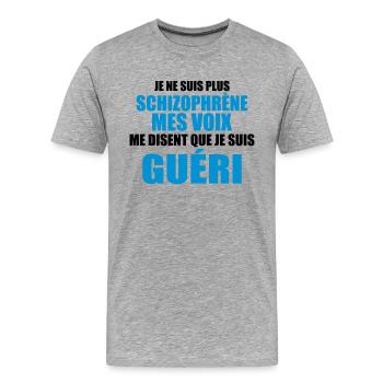 je ne suis plus schizophrène mes voix me disent - T-shirt bio Premium Homme - gris chiné - Devant - Damien (186cm)