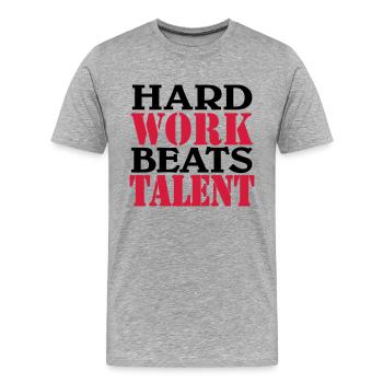 Hard work beats Talent - T-shirt bio Premium Homme - gris chiné - Devant - Damien (186cm)
